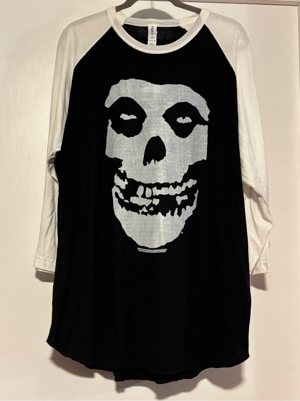 Misfits band music Tultex Black and White Raglan Skull Long Sleeve Tee